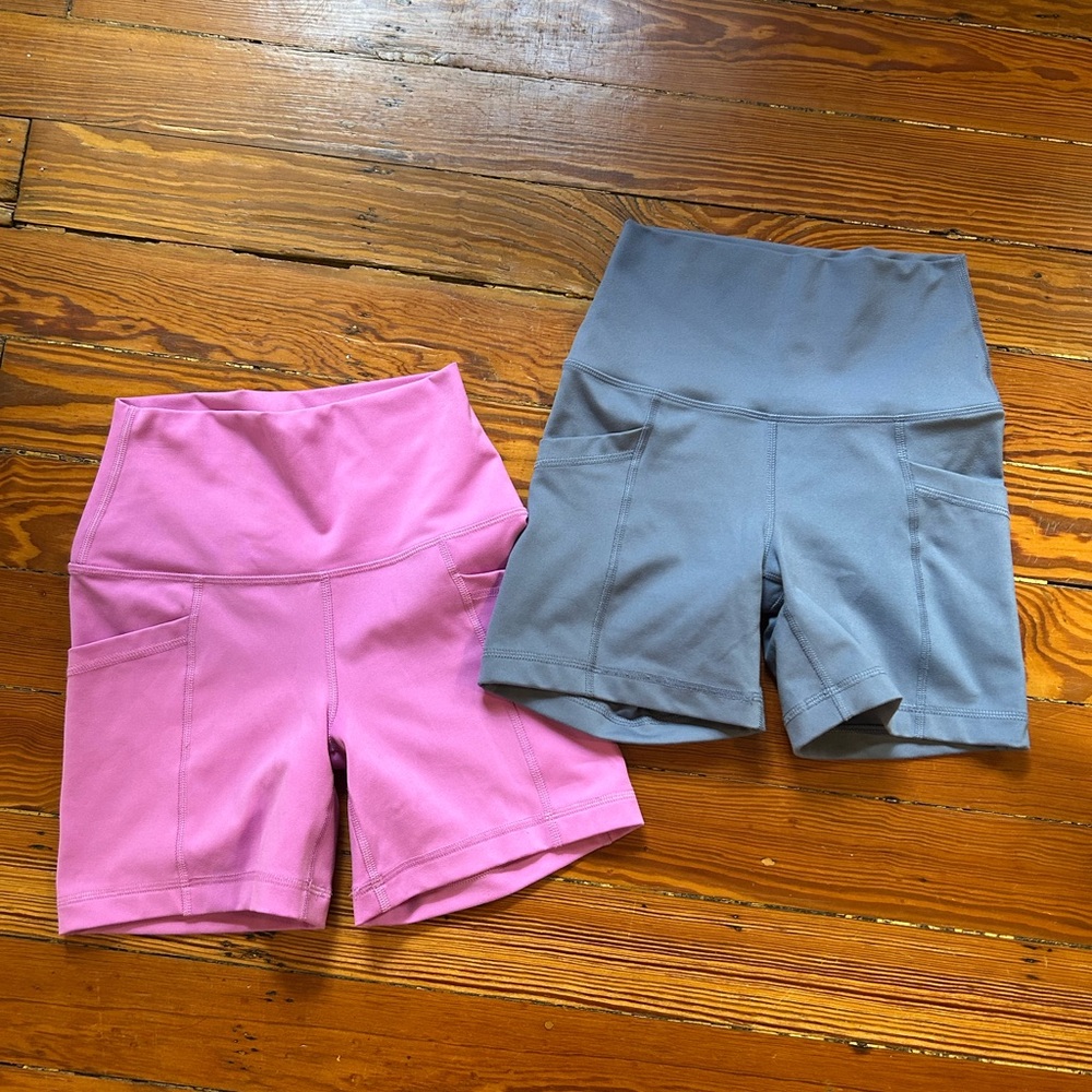 Yogalicious Women's Pink and Fog Blue Bike Shorts (2 pair - sold together)